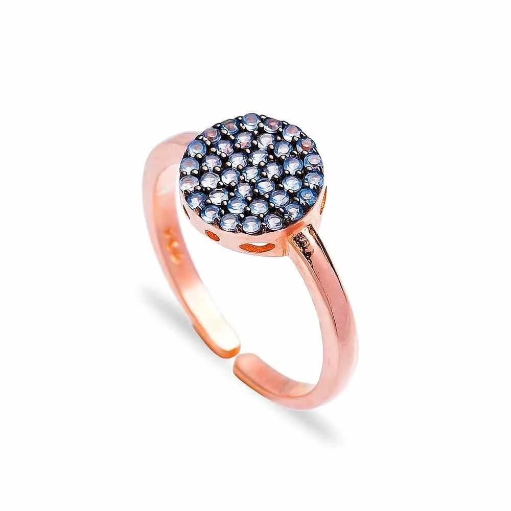 Fashionable Silver Aquamarine Stone Round Ring Turkish Wholesale Handcrafted Silver Jewelry