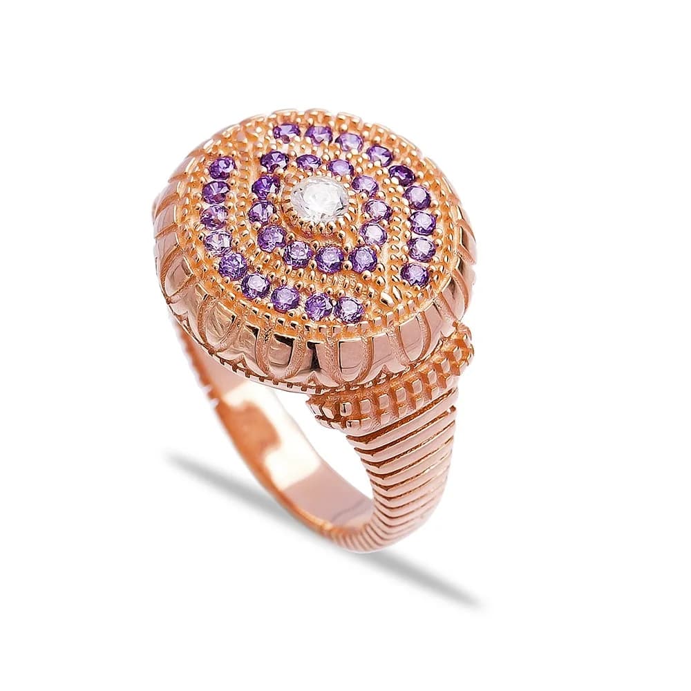 Amethyst CZ Stone Eye Shape Wholesale Handcrafted Traditional Zircon Silver Ring