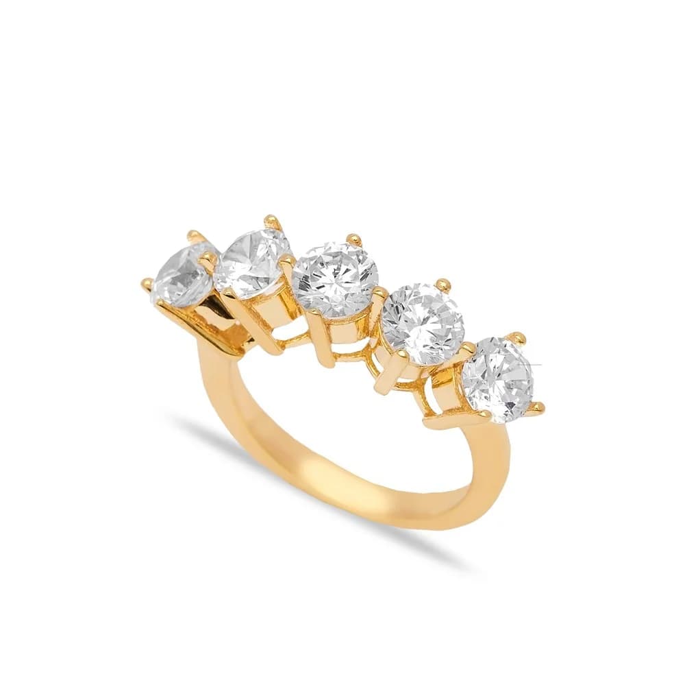 5 Stone CZ 925 Sterling Silver Engagement Ring Jewelry
