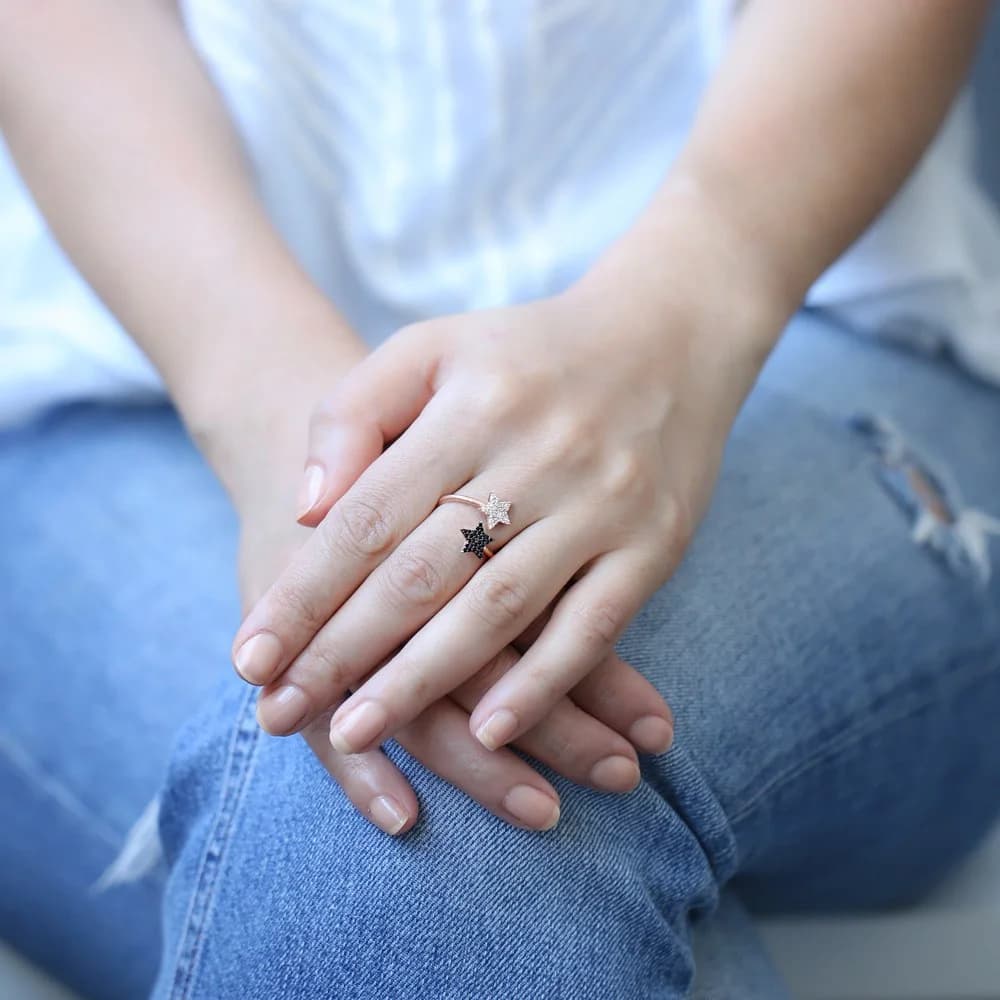 Double Side Star Wrap Ring Turkish Wholesale Handcrafted Silver Jewelry