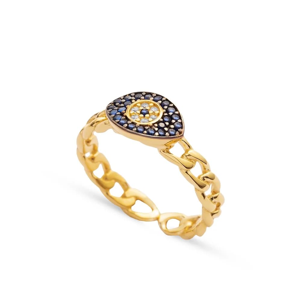 Evil Eye Design Adjustable Ring Turkish Wholesale Handcrafted 925 Silver Jewelry