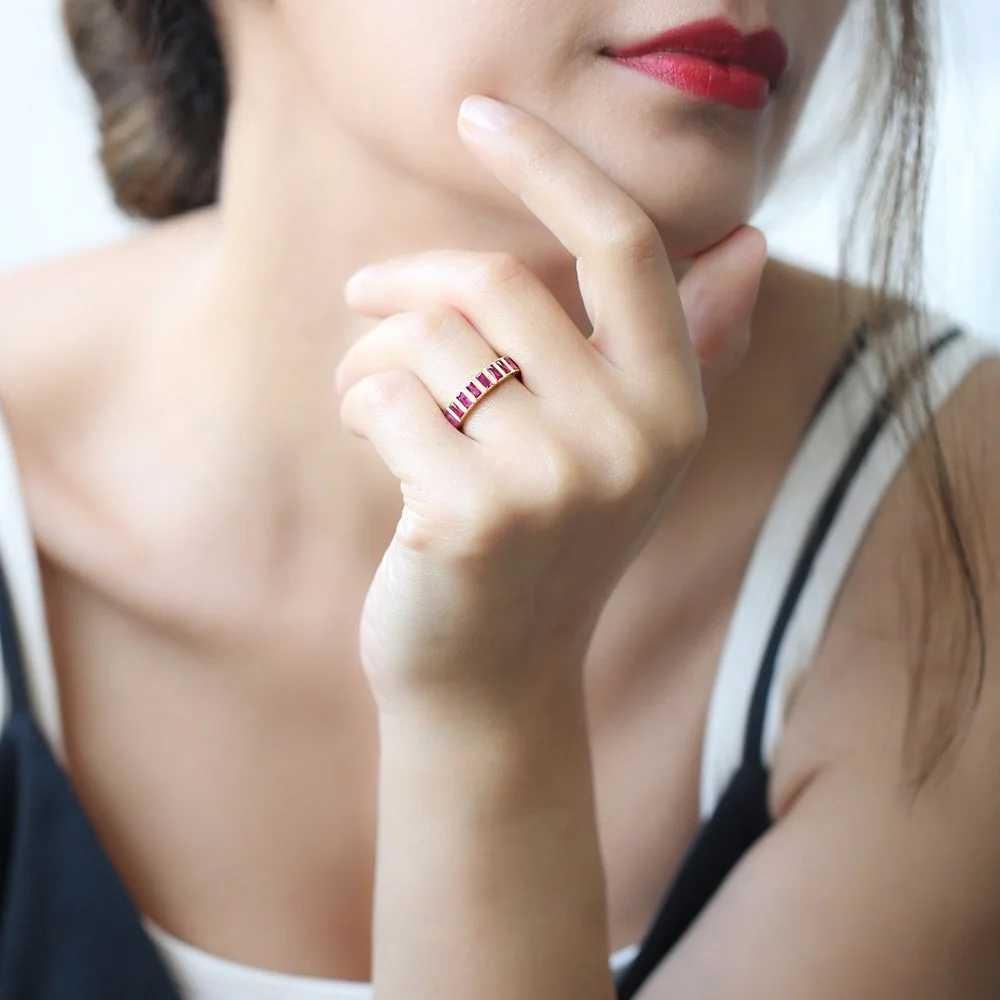 Ruby Stone Design Band Ring Turkish Wholesale Handcrafted 925 Sterling Silver Jewelry