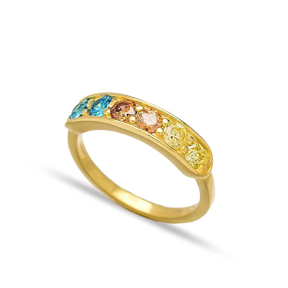 Mix Stone Rainbow Band Rings Turkish Wholesale 925 Sterling Silver Jewelry