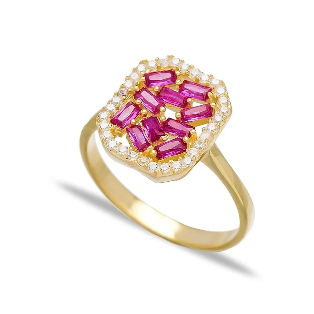 Ruby Baguette Elegant Design Turkish Rings Wholesale Handmade 925 Sterling Silver Jewelry
