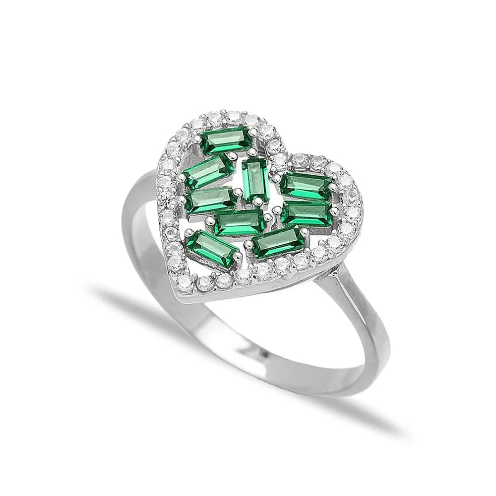 Heart Design Emerald Baguette Turkish Rings Wholesale Handmade 925 Sterling Silver Jewelry