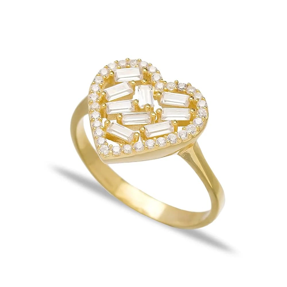 Heart Design Zircon Baguette Turkish Rings Wholesale Handmade 925 Sterling Silver Jewelry