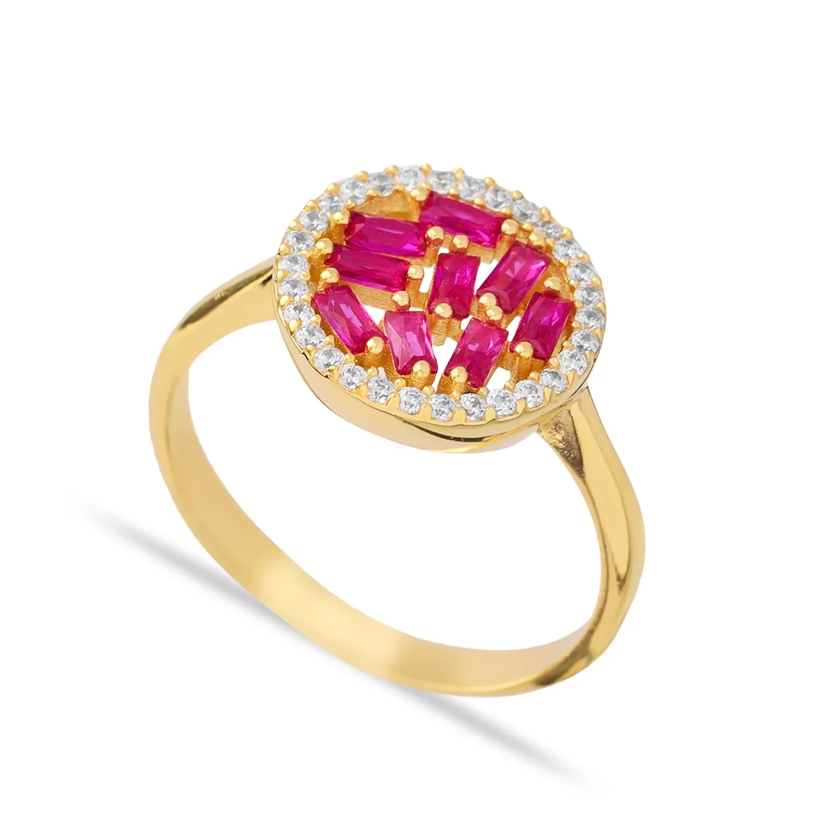 Round Design Ruby Baguette Turkish Rings Wholesale Handmade 925 Sterling Silver Jewelry