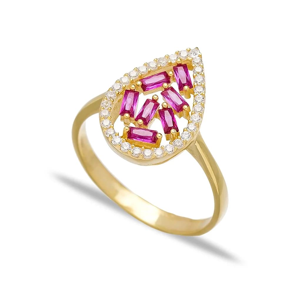 Drop Design Ruby Baguette Turkish Rings Wholesale Handmade 925 Sterling Silver Jewelry