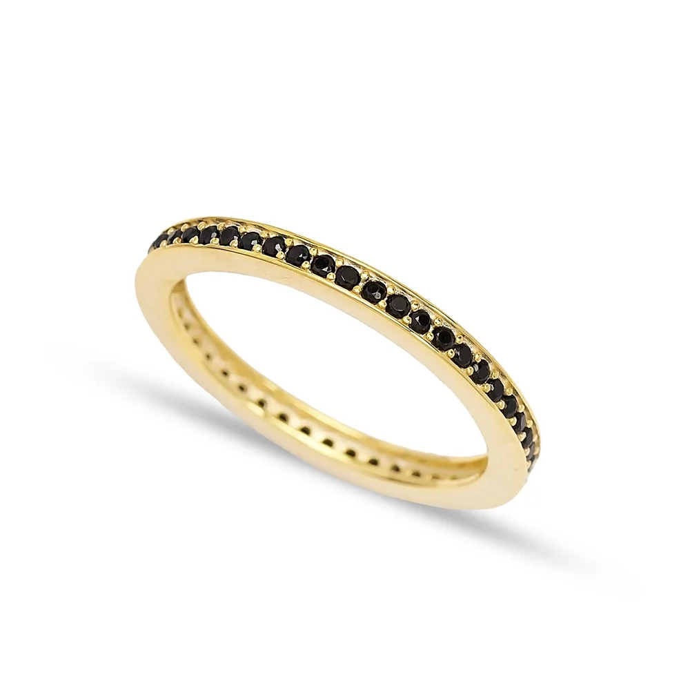 Chic Micro Black Zircon Band Ring Wholesale Handcrafted Silver Jewelry