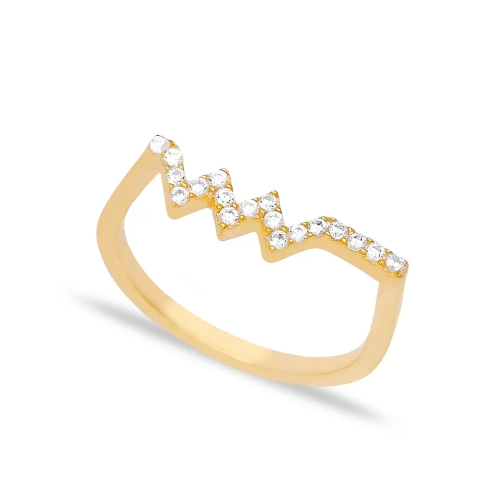 Zigzag Zircon Stone Beaded Ring Wholesale Turkish Handcrafted 925 Sterling Silver Jewelry