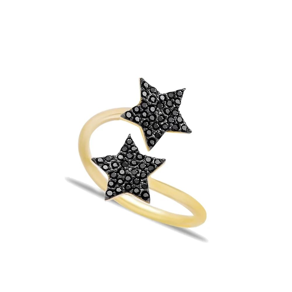 Double Side Black Stone Star Wrap Ring Turkish Silver Jewelry