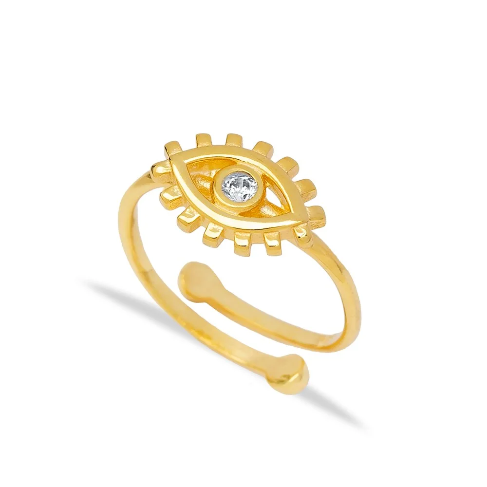 Trendy Popular Evil Eye Shape Zircon Stone Style Wholesale Turkish 925 Silver Sterling Adjustable Ring