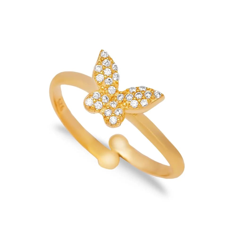 Butterfly Design Zircon Stone Adjustable Ring Turkish Handmade Wholesale 925 Sterling Silver Jewelry