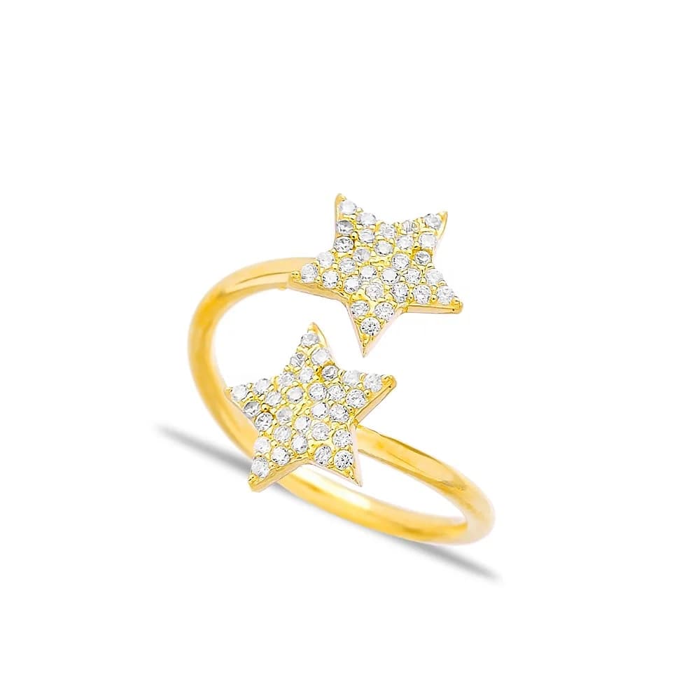 Double Side CZ Stone Star Wrap Ring Turkish Silver Jewelry