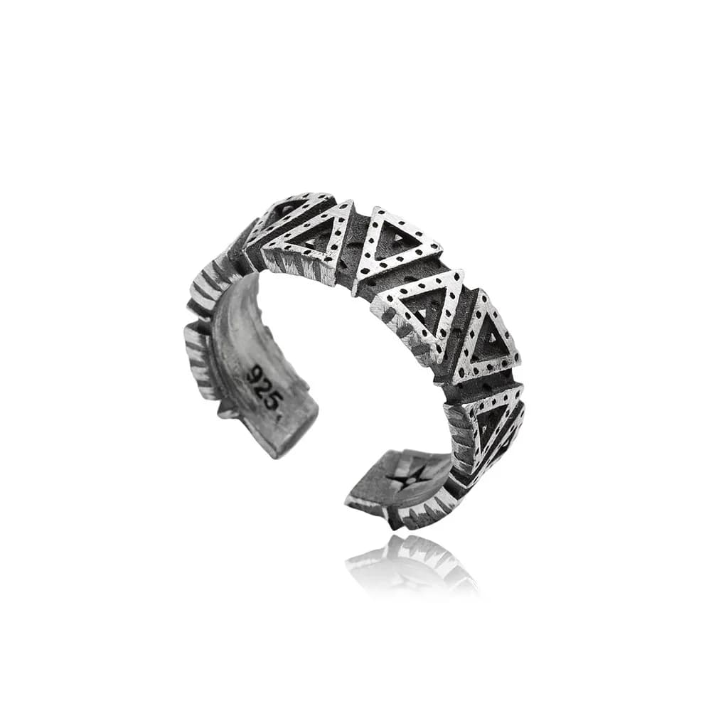 Pyramid Symbol Men Ring Collection Handmade Silver Jewelry