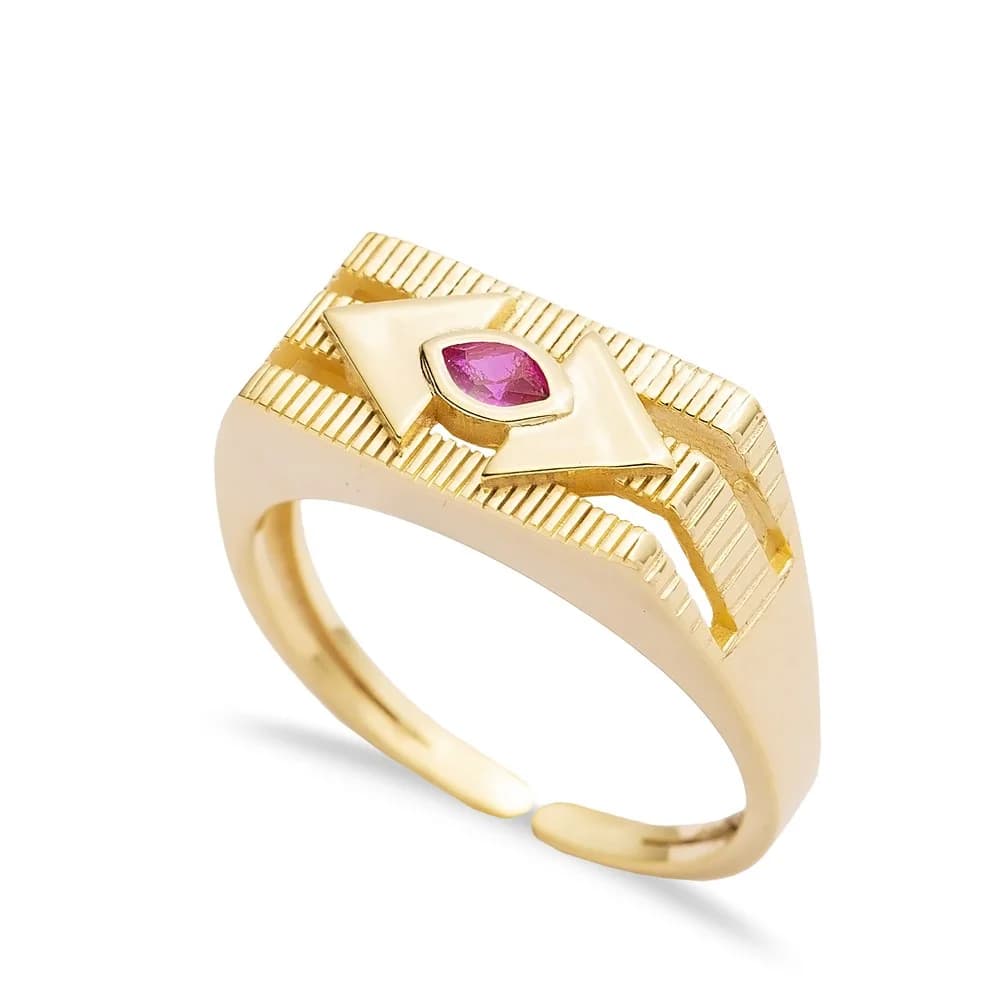 Unique Ruby CZ Stone Eye Design Wholesale Cluster Silver Ring