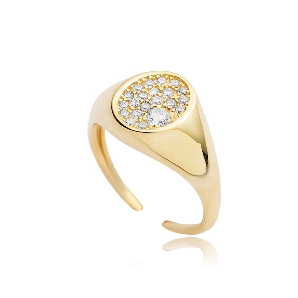 Round White CZ 925 Silver Adjustable Ring
