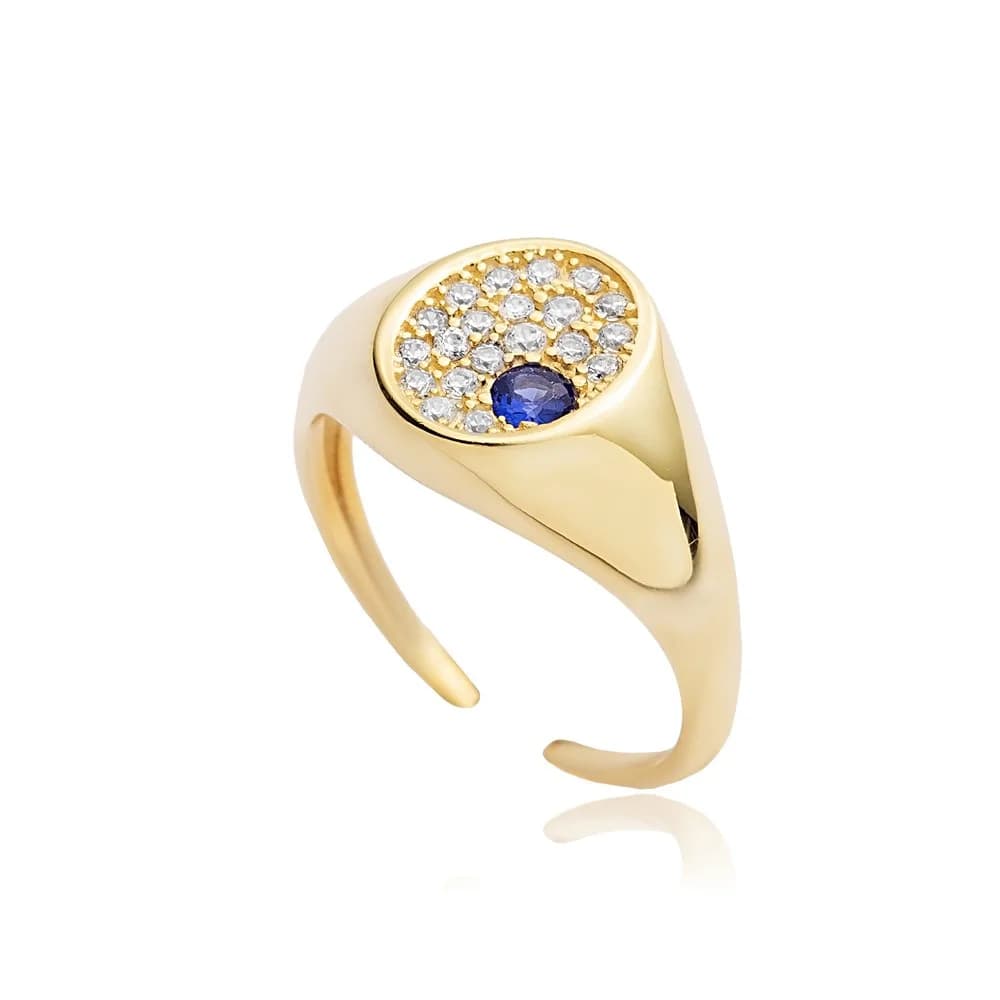 Round Sapphire CZ Silver Adjustable Ring