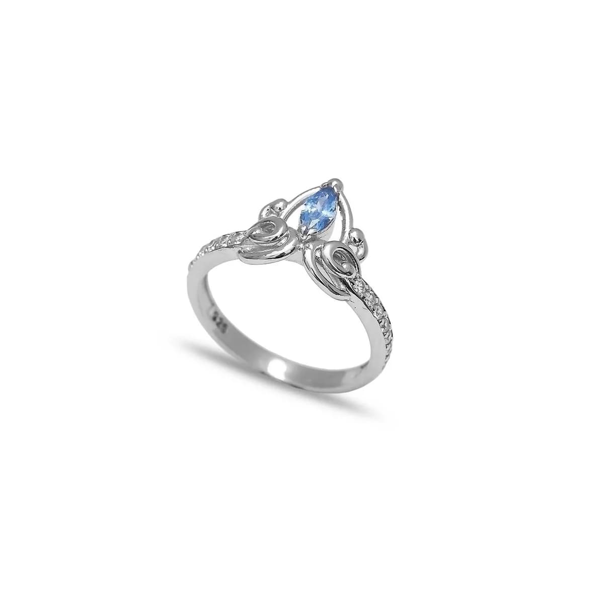 Aquamarine Marquise Floral Cluster Ring