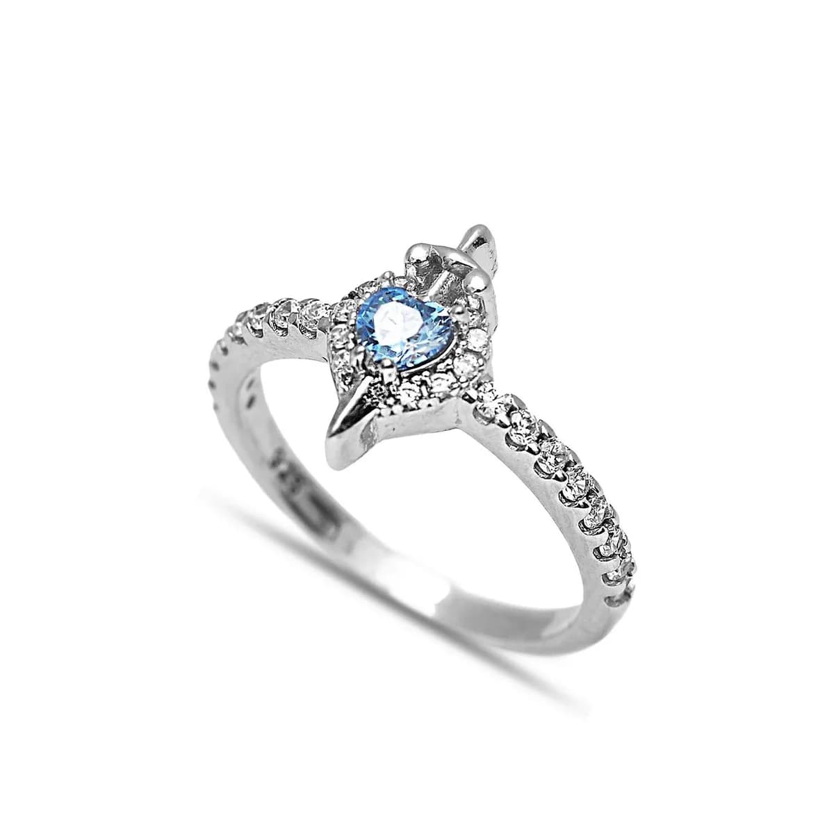 CZ Aquamarine 925 Silver Cluster Ring