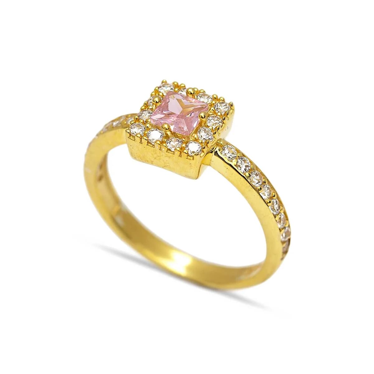 Pink Square CZ Stone 925 Cluster Ring