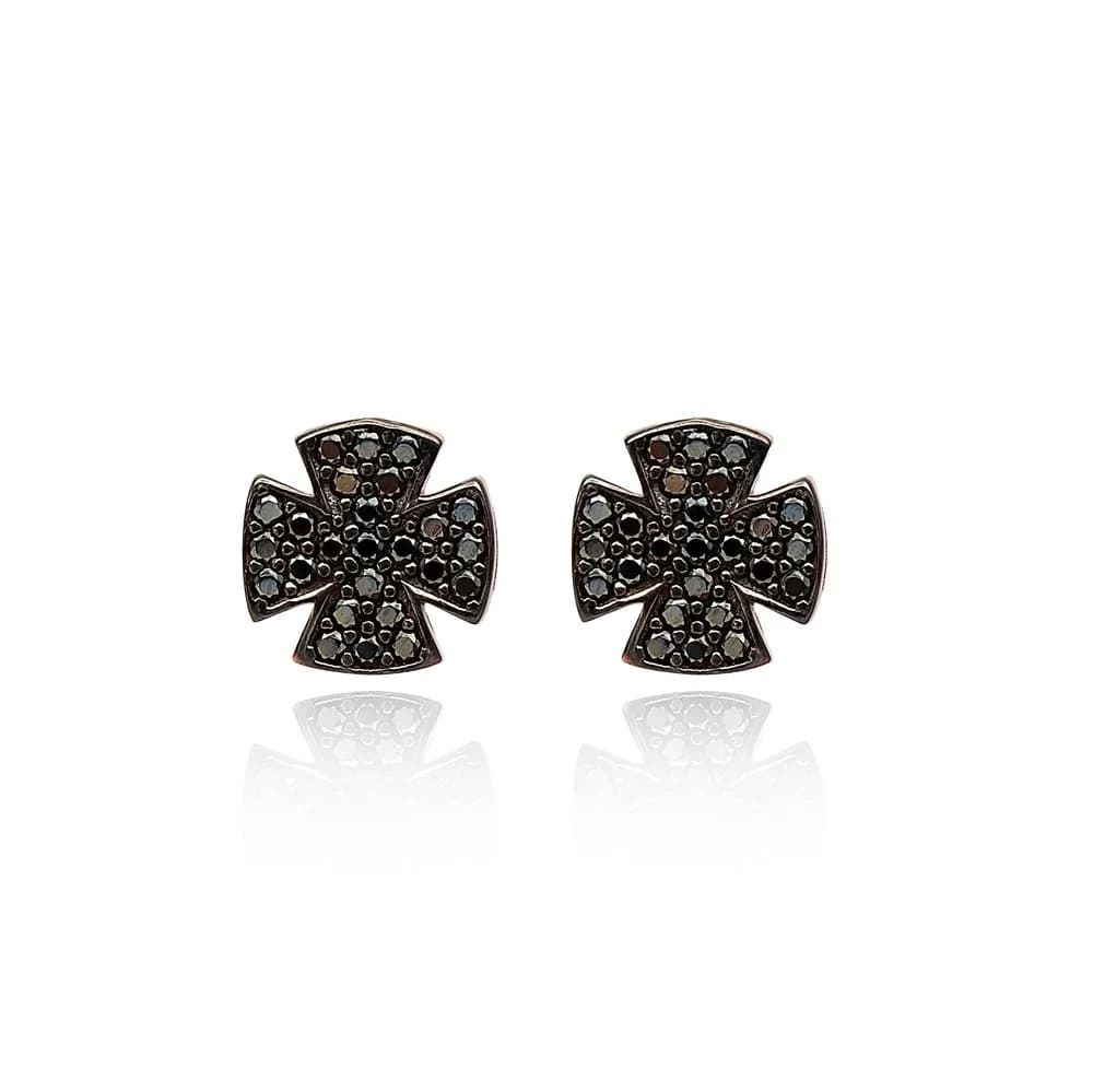 Black Zircon Cross Design Stud Earrings