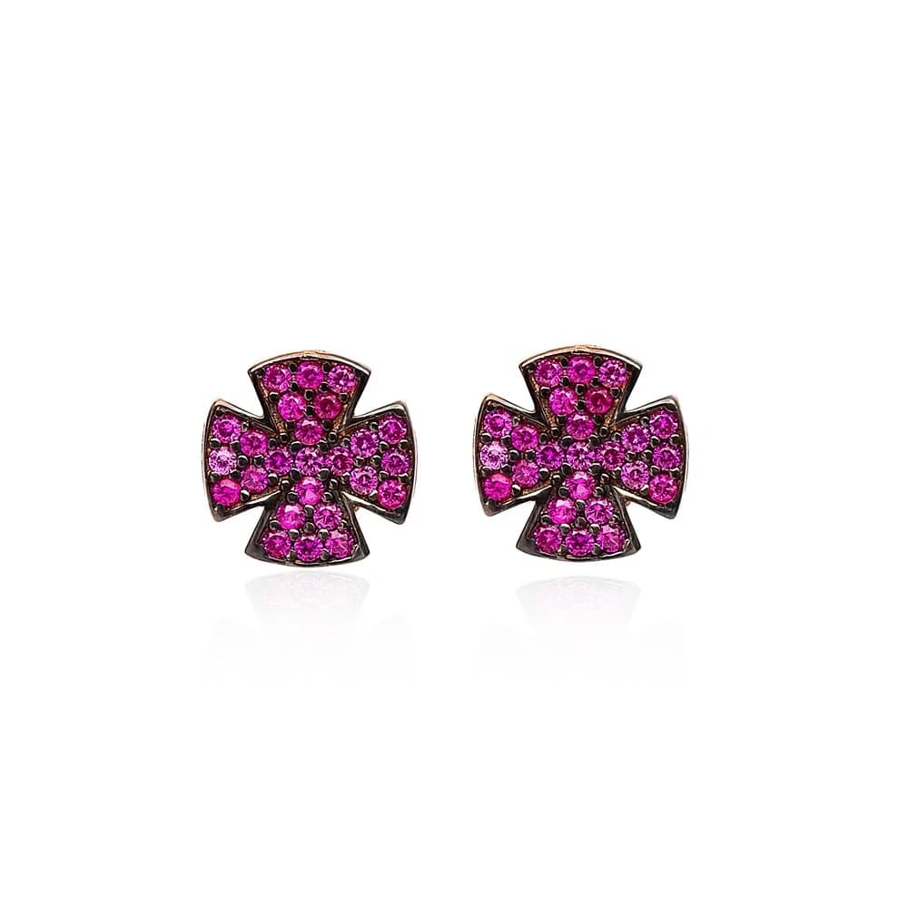 Cross Design Ruby Stone Stud Earrings