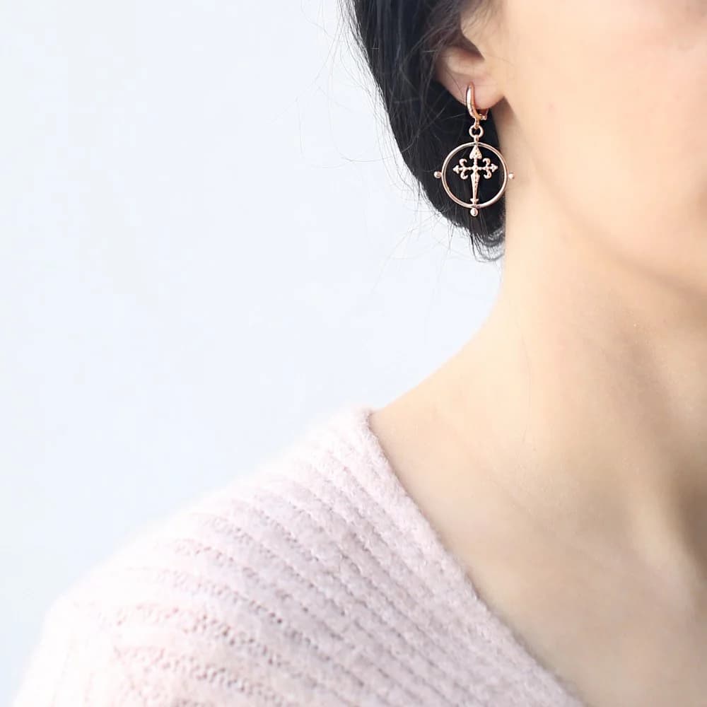 Sterling Silver Gothic Cross Earring Wholesale Handcrafted Turkish 925 Silver Sterling Jewelry