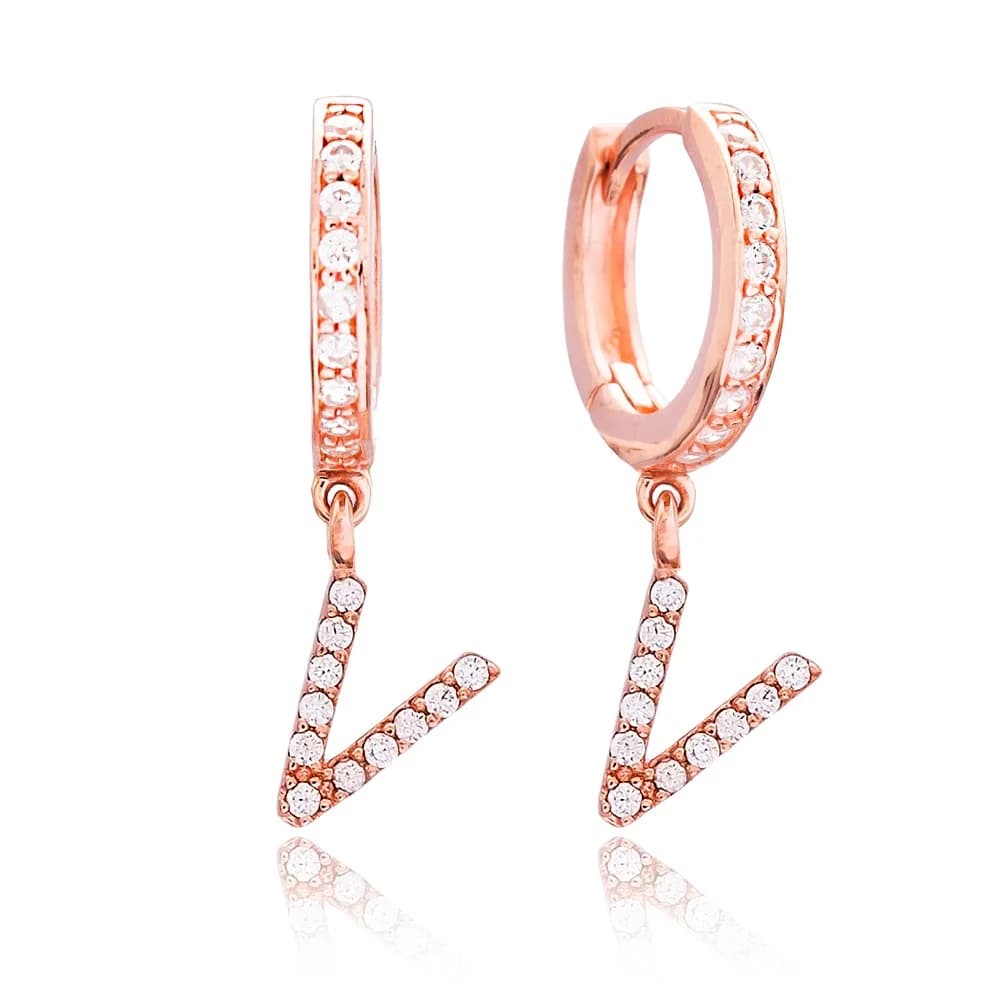 Letter V Dangle Earring Wholesale Handmade Turkish 925 Silver Sterling Jewelry