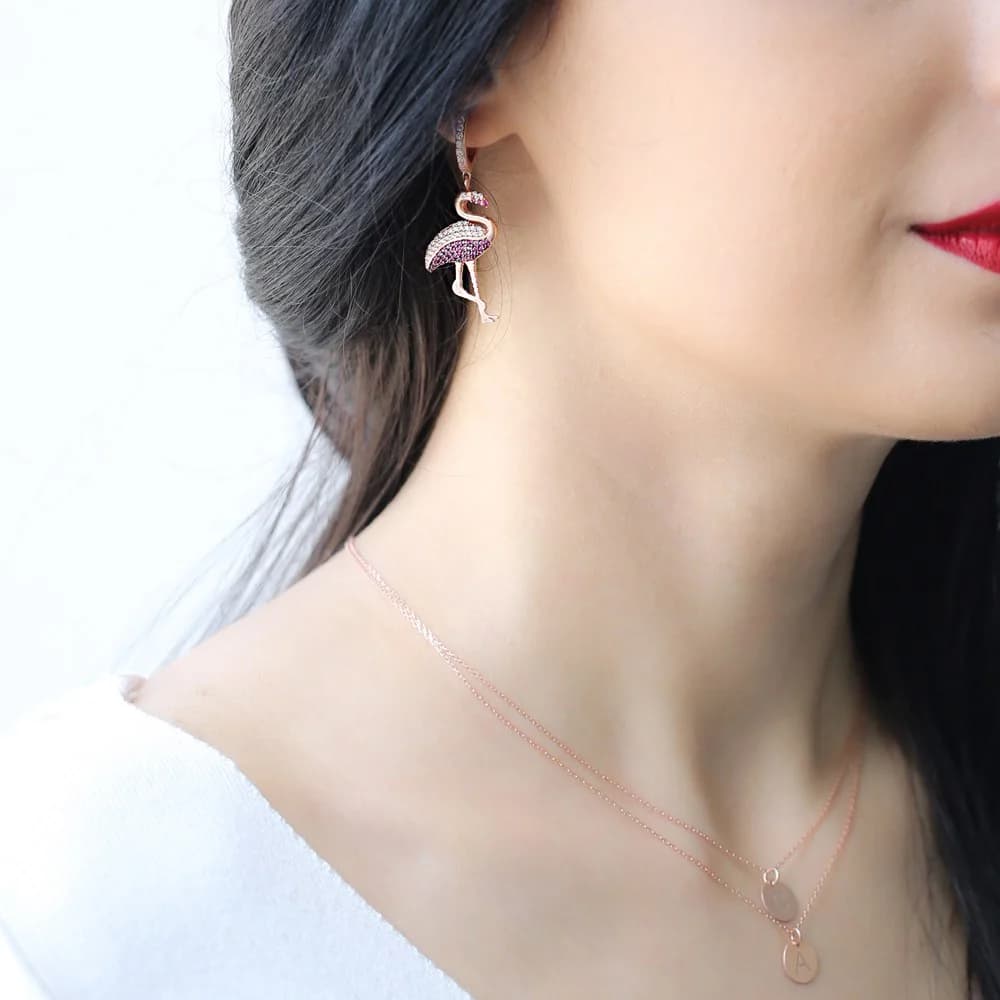 Silver Flamingo Design Dangle Earring Wholesale Handmade Turkish 925 Silver Sterling Jewelry