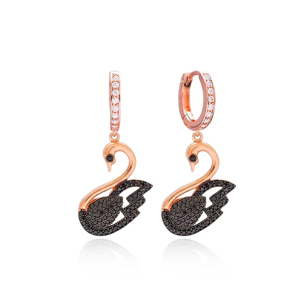Swan Dangle Earrings Wholesale 925 Sterling Silver Jewelry