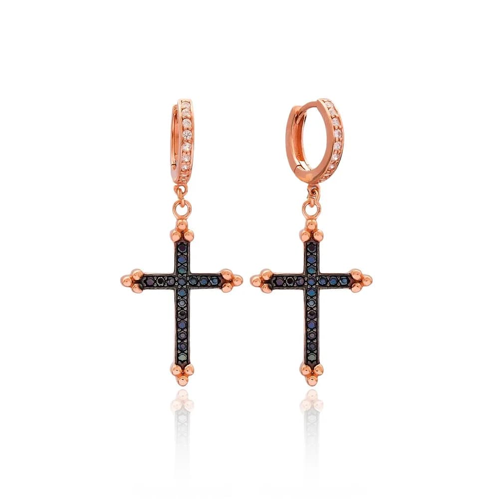 Inlaid Cross Hoop Earrings Turkish Wholesale Sterling Silver Earring