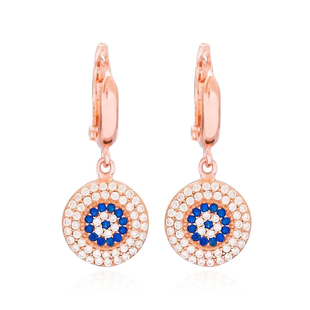 Evil Eye Round Dangle Design Earring Turkish Wholesale Handmade 925 Sterling Silver Jewelry