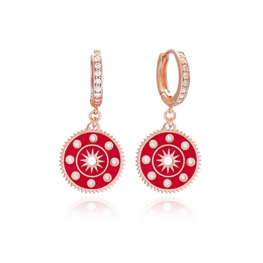 Enamel Round Red Enamel Sterling Silver Dangle Earrings