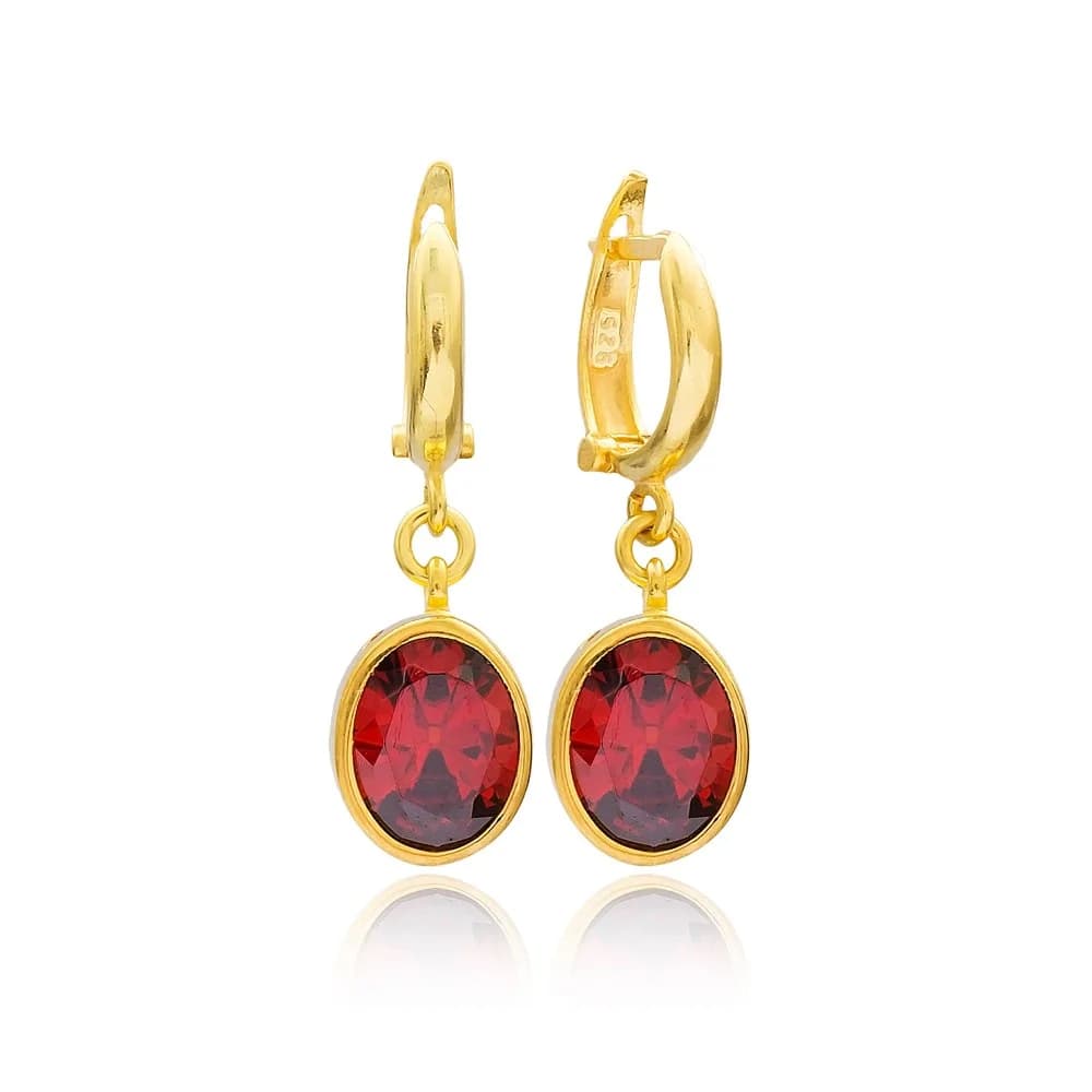 Oval Shape Garnet Stone Turkish Wholesale Handmade 925 Sterling Silver Dangle Earrings