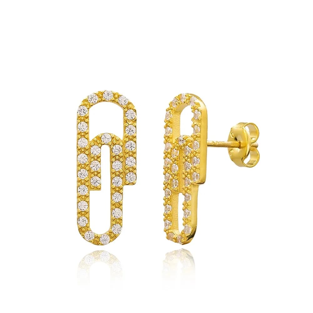 Minimalist Paperclip Design Stud Earrings Turkish Wholesale 925 Sterling Silver Jewelry