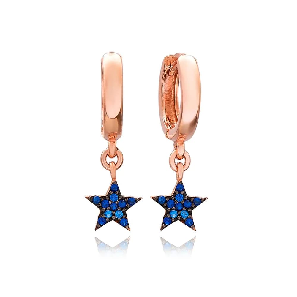 Sapphire Stone Minimalist Star Design Turkish Wholesale Handmade 925 Sterling Silver Dangle Earrings