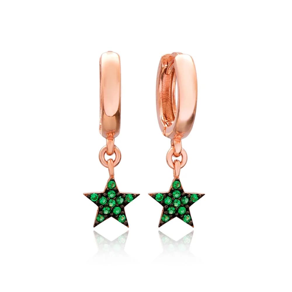 Emerald Stone Minimalist Star Design Turkish Wholesale Handmade 925 Sterling Silver Dangle Earrings