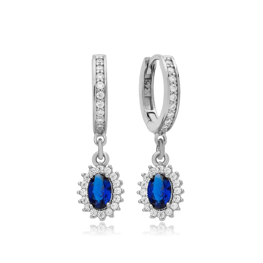 Sapphire Stone Dainty Diamond Style Dangle Earring Wholesale Turkish 925 Sterling Silver Jewelry