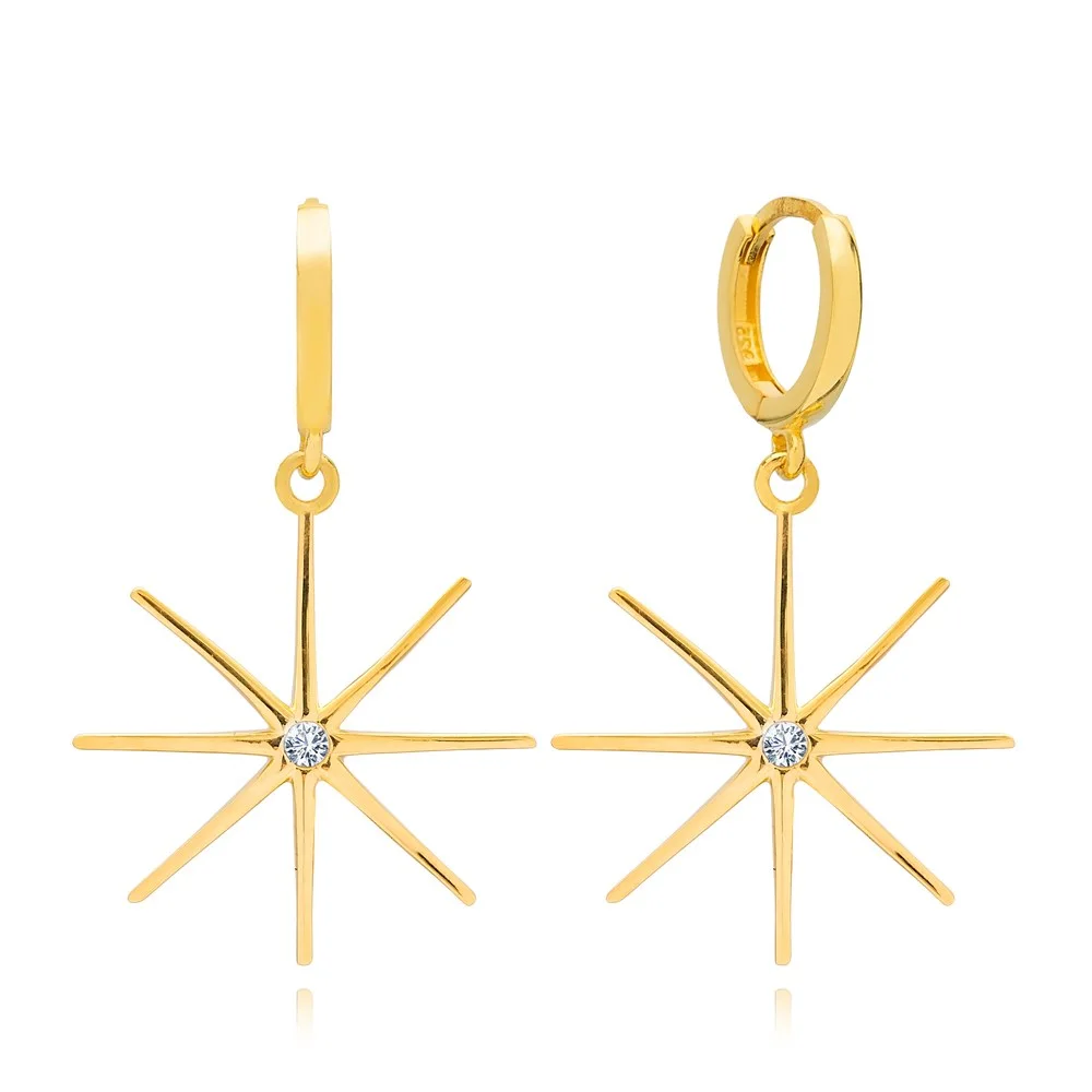 Dainty Charm North Star Design Dangle Earrings Turkish Wholesale 925 Sterling Silver Jewelry