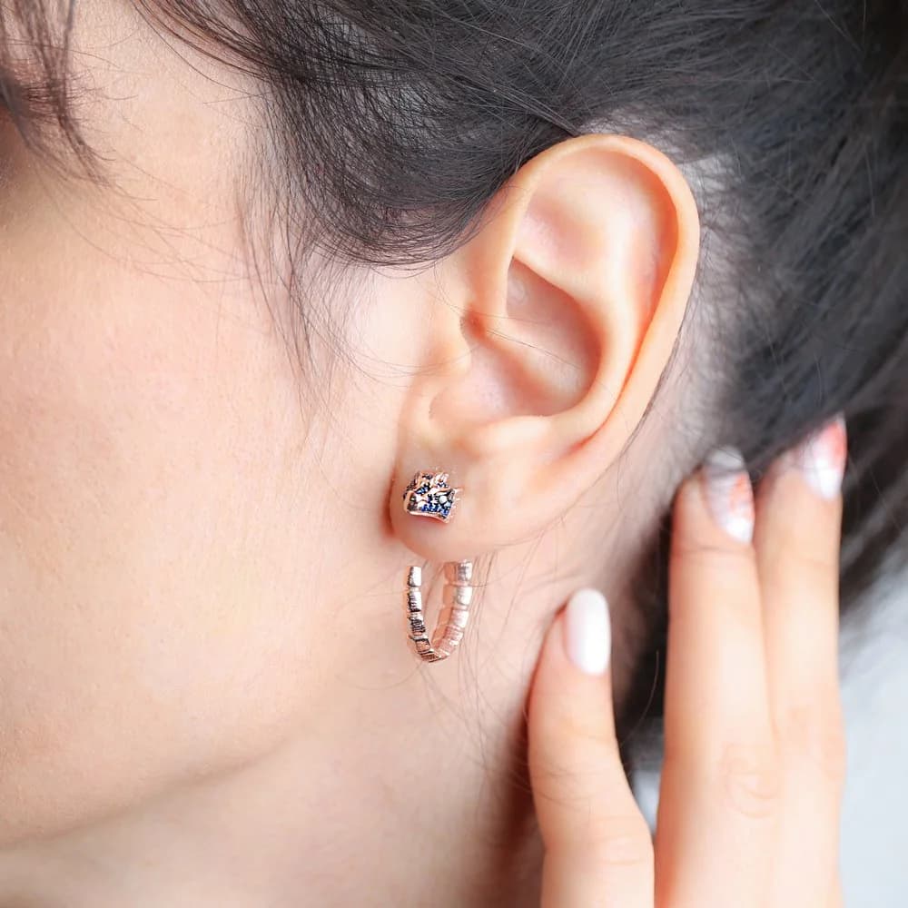 Dragon Design Sapphire Stone Hoop Earrings Turkish Handmade Wholesale 925 Sterling Silver Jewelry