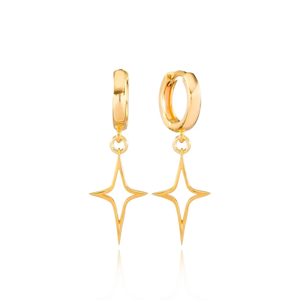 Simple North Star Design Dangle Earrings Turkish Wholesale Handmade 925 Sterling Silver Jewelry