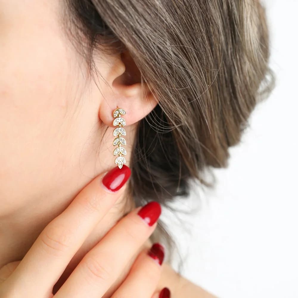 29 mm Length Palm Design Charms Long Earrings Wholesale Turkish Handmade 925 Silver Sterling Jewelry