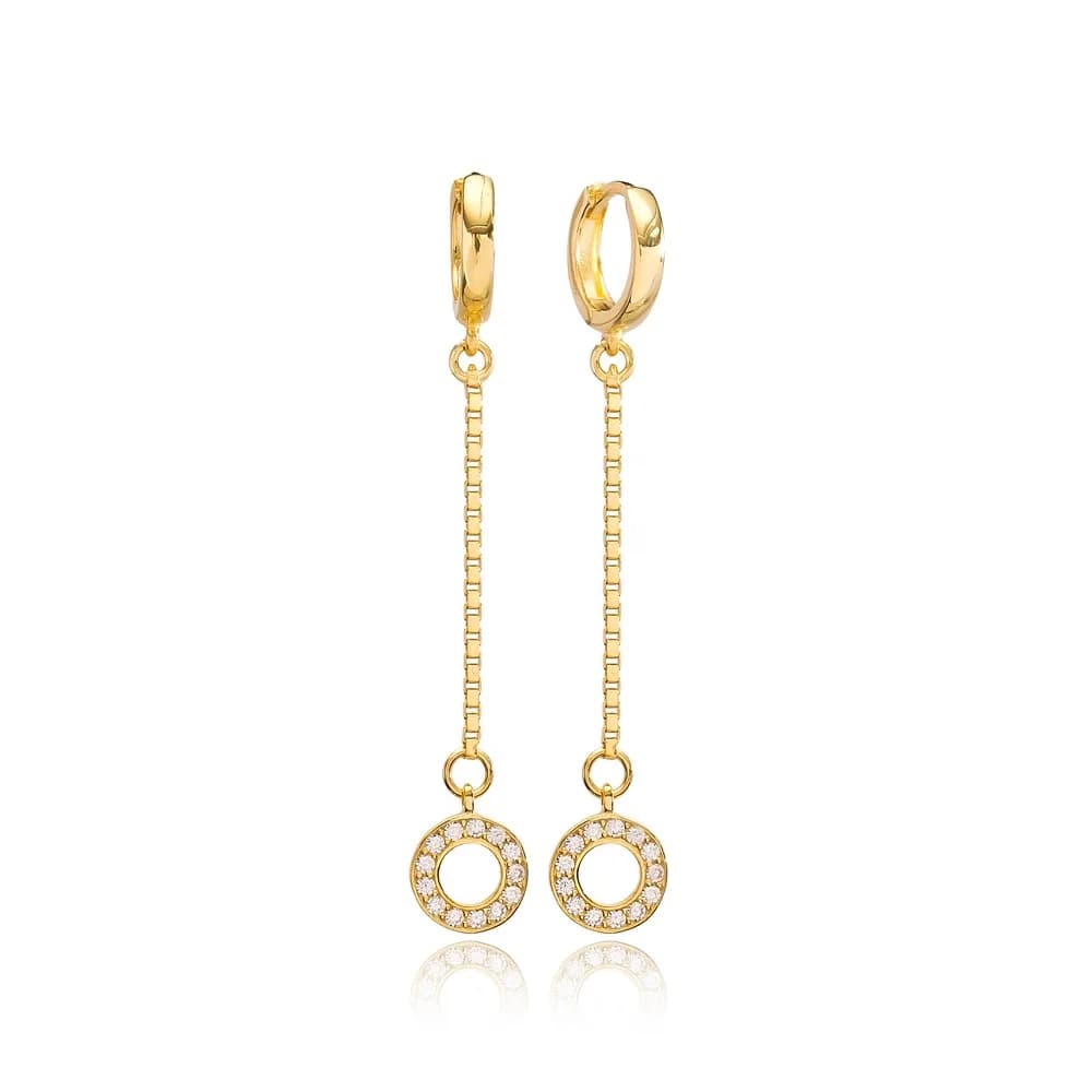 Zircon Stone Round 925 Long Earrings