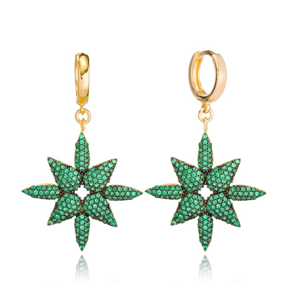 Emrald Stone Dangle Earring Turkish Wholesale Handmade 925 Sterling Silver Jewelry