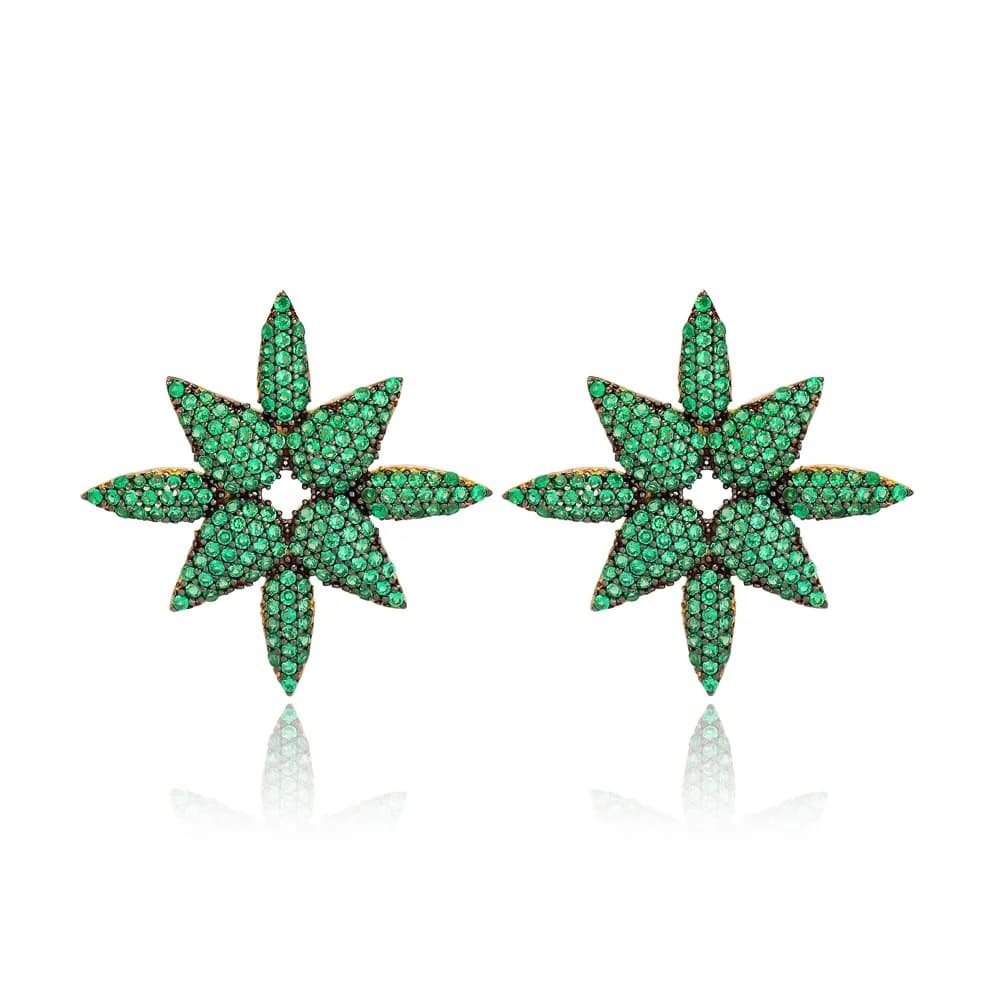 Emerald Stone North Star Stud Earrings
