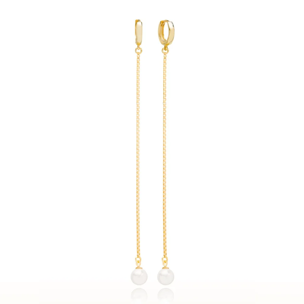 Chain Pearl 925 Silver Long Earrings