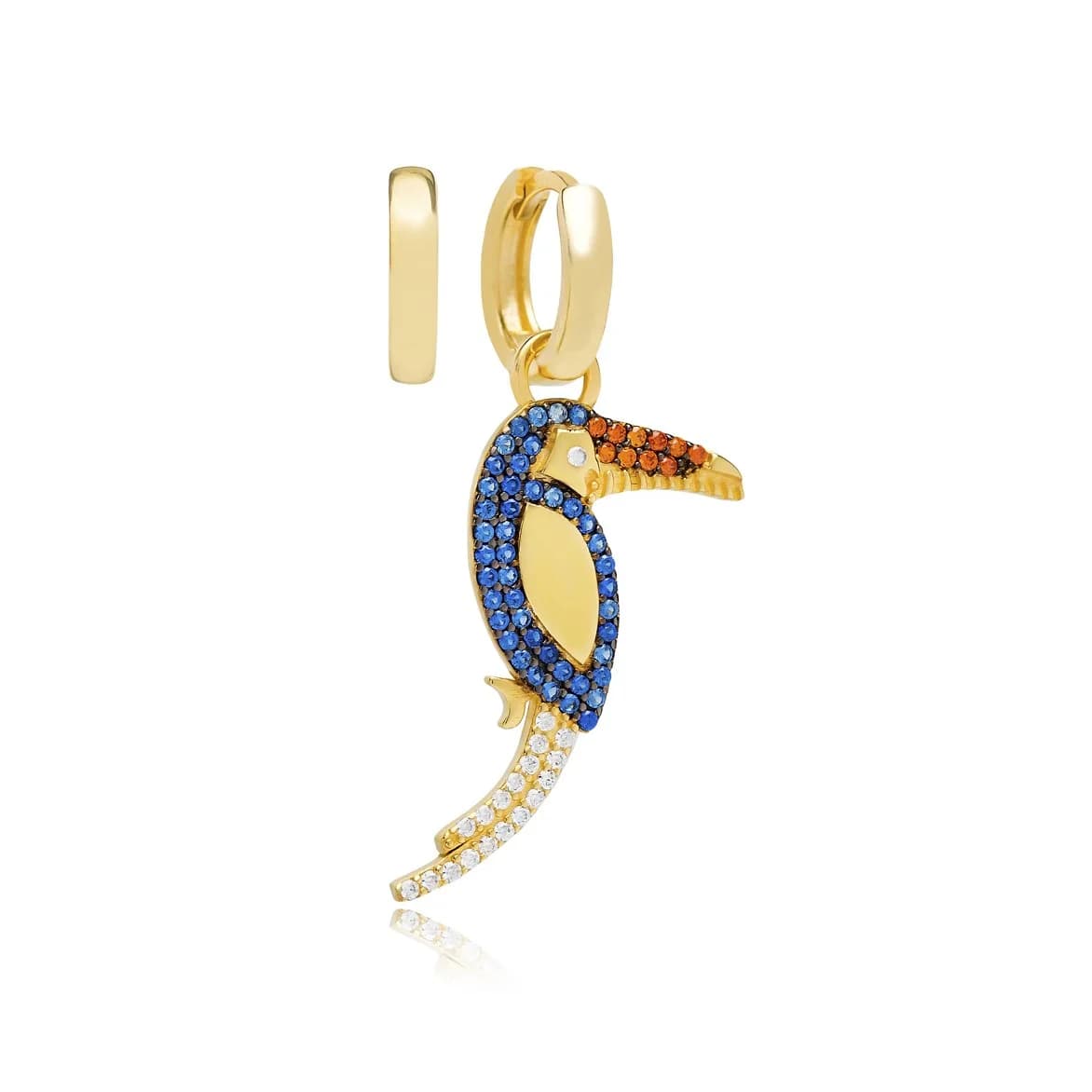 Colorful Toucan Design Turkish Wholesale Handmade 925 Silver Charm Earring