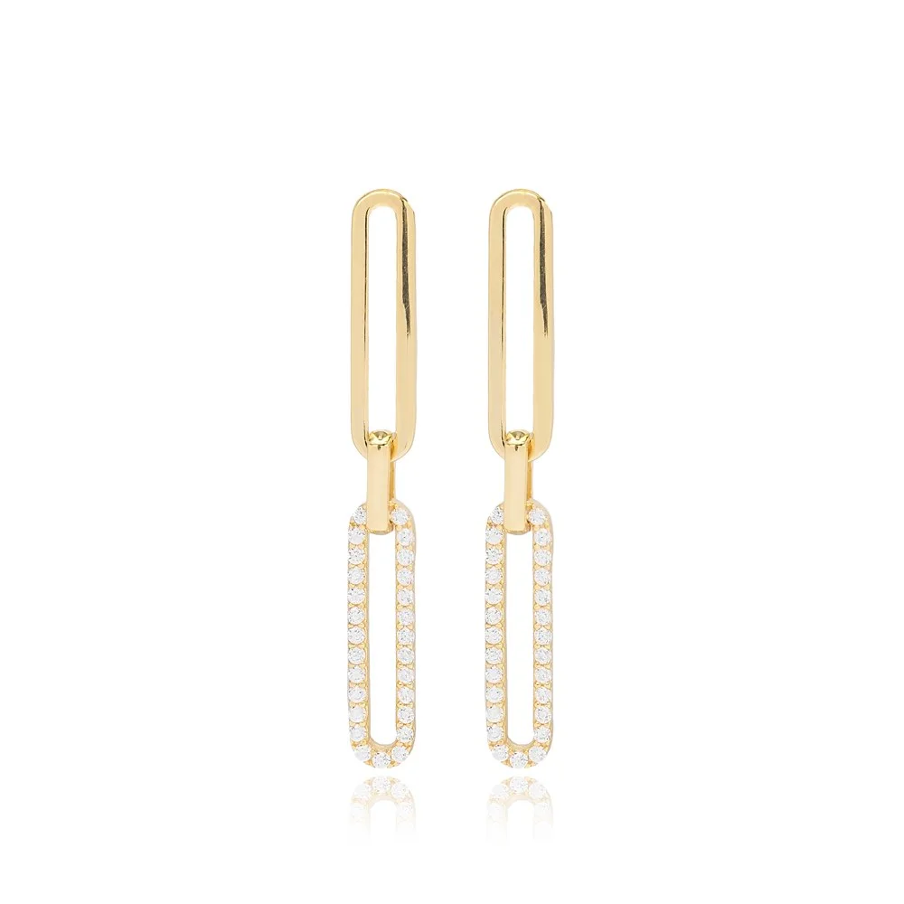 Link Chain Design Zircon Stone Stud Earrings