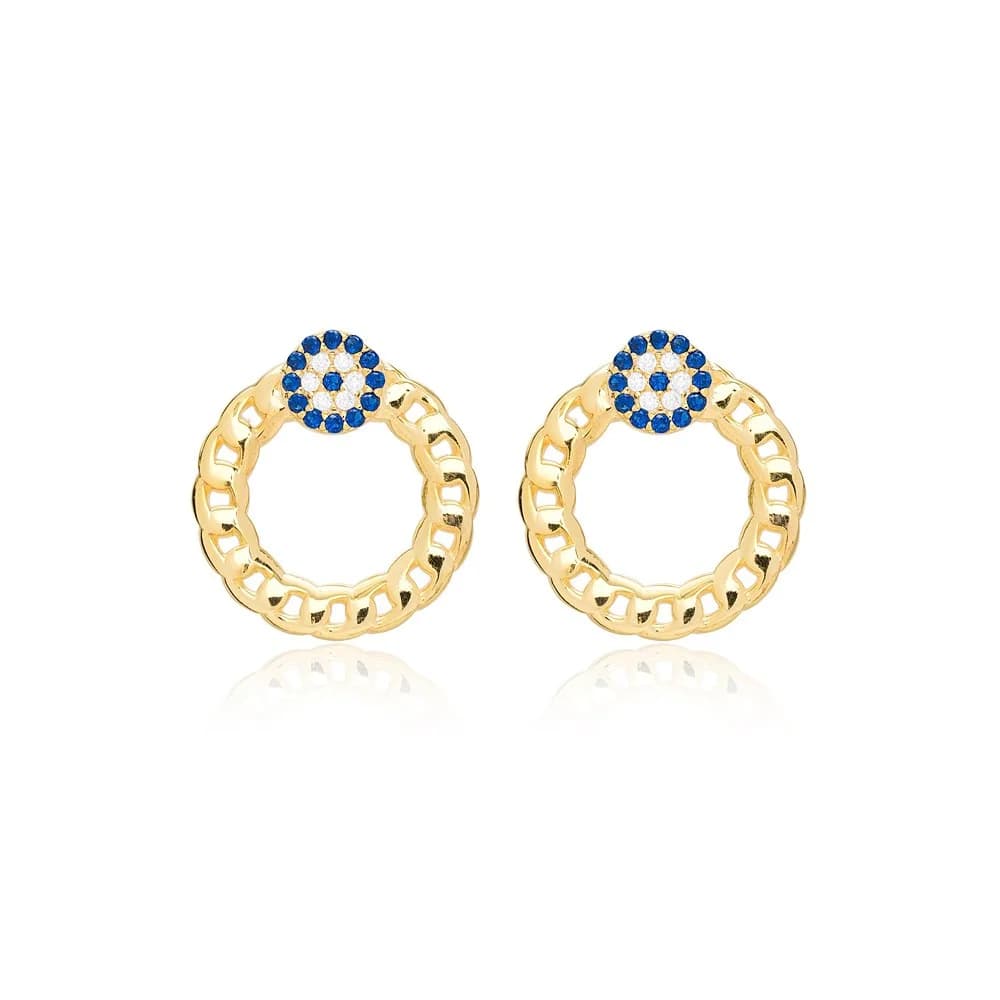 Sapphire Evil Eye Hollow Stud Earrings